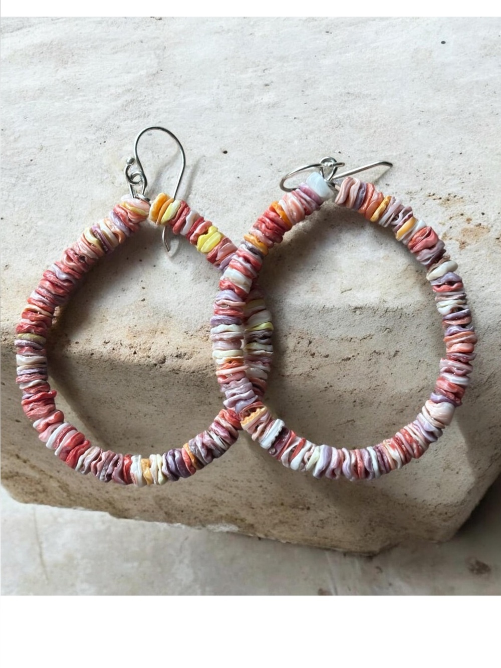 Multicolor Spiny Oyster and Sterling Silver Hoop Earrings